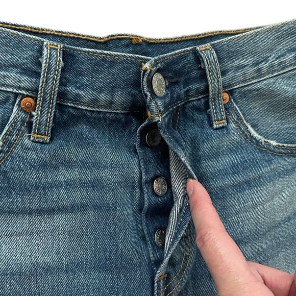 Levi's 27 501 Short Revolve Cuffed Blue Explorer Button Fly Distress - Picture 4 of 9